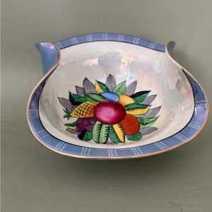 Vintage Japanese Lusterware Fruit Bowl with Handles, Hand Painted Iridescent
